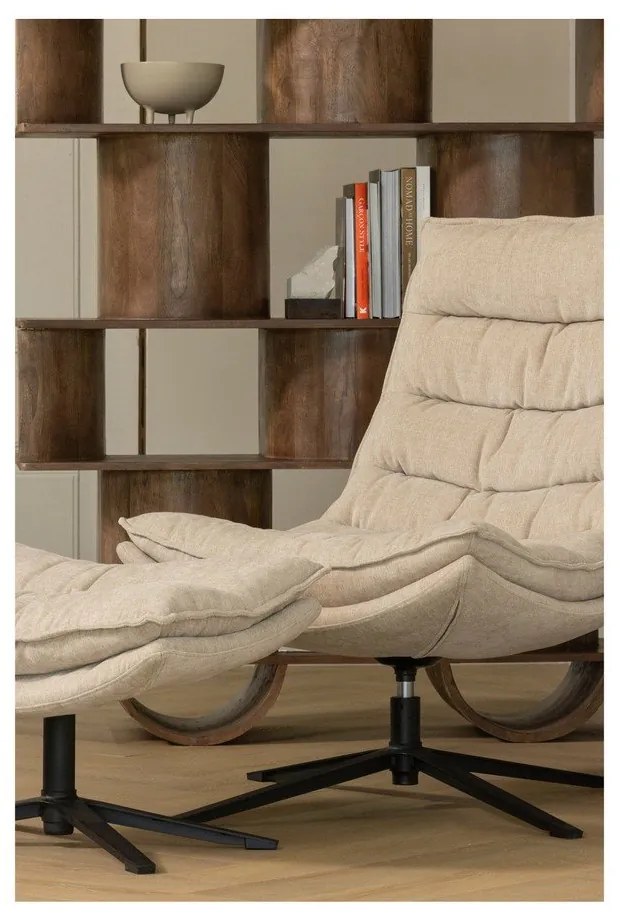 Natúr színű forgó zsenília fotel lábtartóval Kube – WOOOD