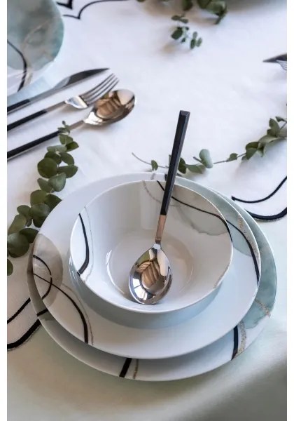 24 részes porcelán étkészlet, szürke/zöld
