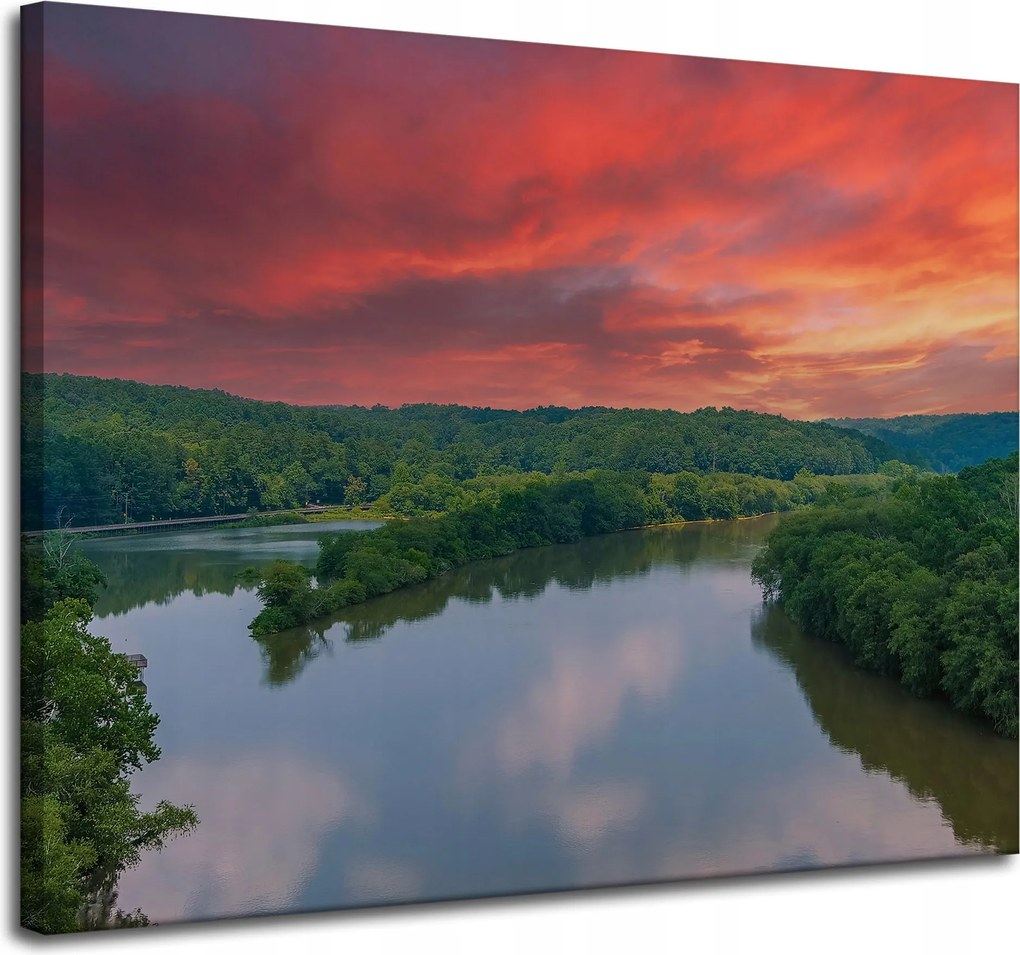 Vászonkép Rózsaszín ég Nap Folyó Természet 100x80 cm