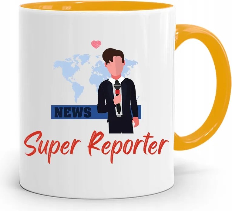 Sárga Bögre Ajándék Riporter Újságírónak fényképes nyomtatással