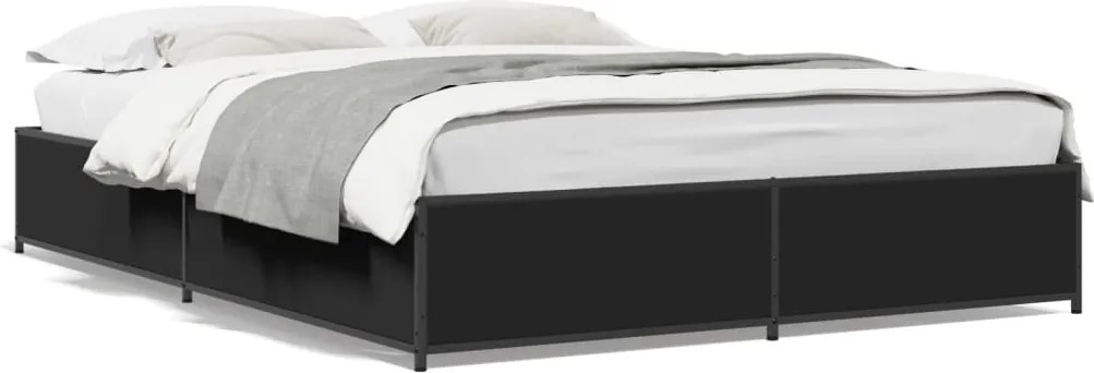 vidaXL fekete szerelt fa és fém ágykeret 120 x 200 cm
