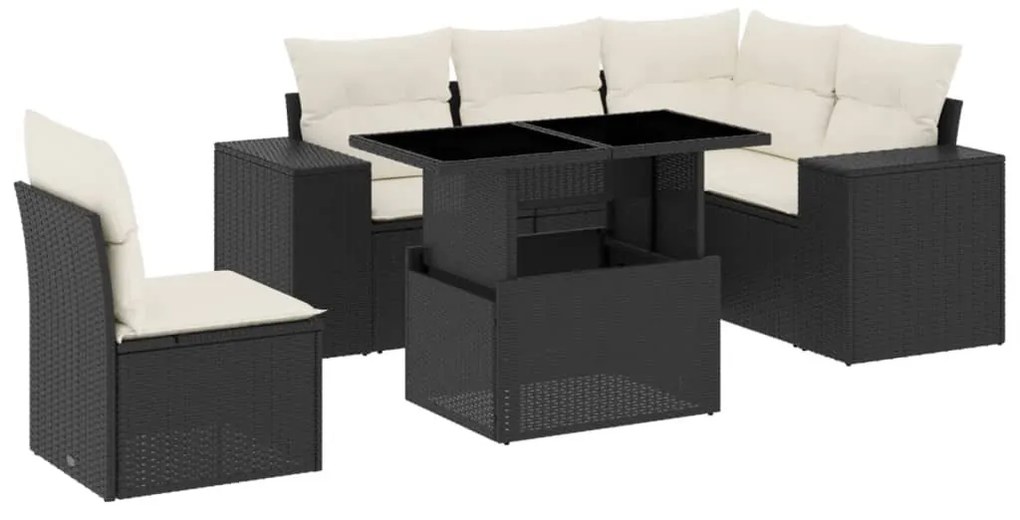 6 részes fekete polyrattan kerti ülőgarnitúra párnákkal