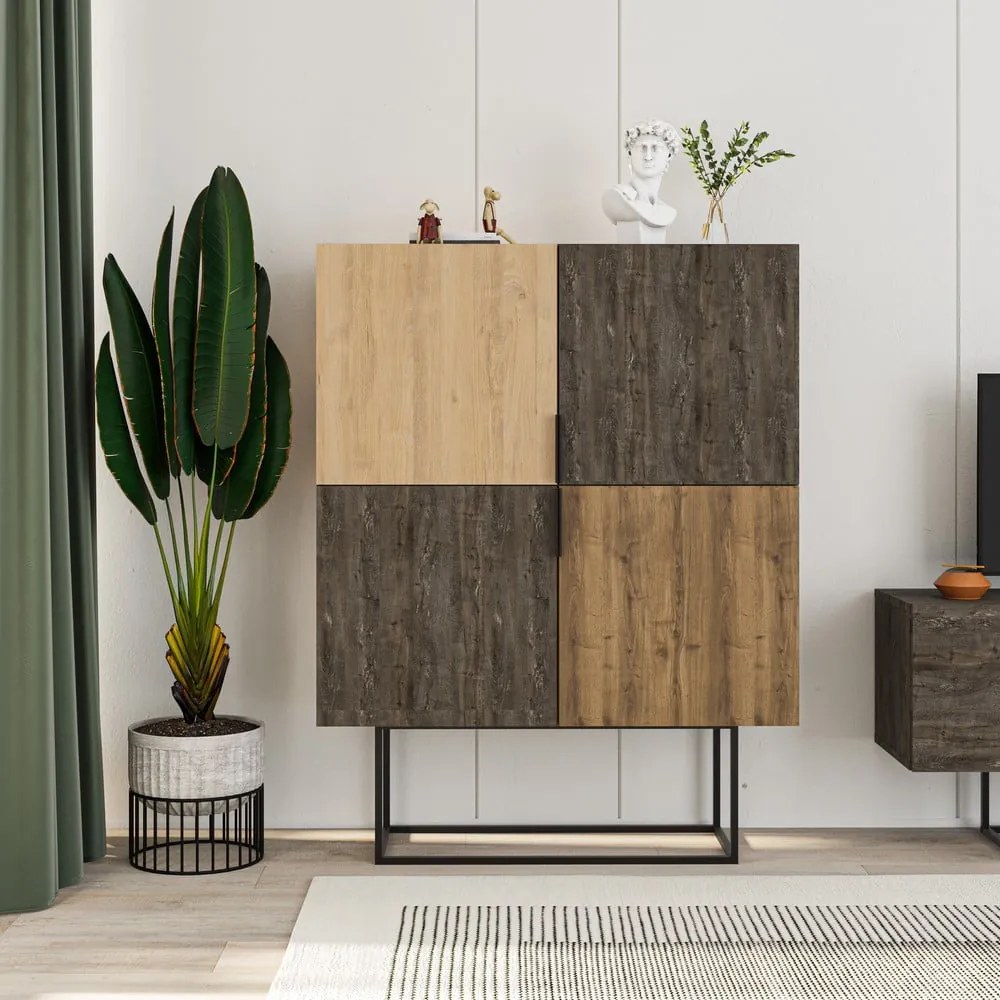 Barna-natúr színű szekrény tölgyfa dekorral 100x130 cm Titan – Marckeric