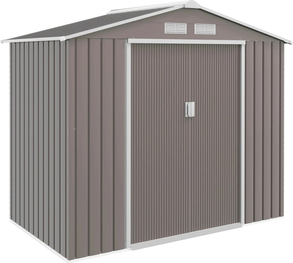 Outsunny Kert Shed 2,42 m², Kert Ház Fűtetővel, Tolóajtóval, Alappal, 213 x 130 x 185 cm, Kültéri Tároló Shed Horganyzott Acélból, Időjárásálló, Kerth