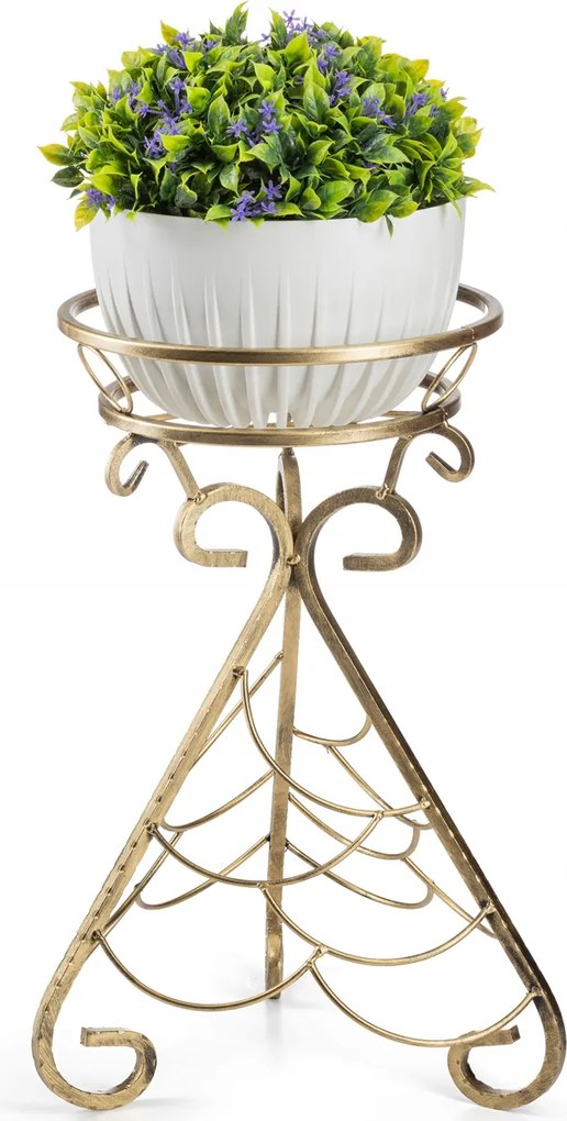 Fém virágtartó egy virágcseréphez Omri 50 cm arany patinás virágtartó állvány