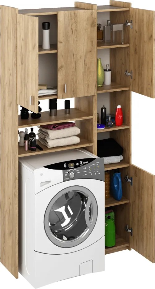 Szekrény mosógép fölé polcokkal, artisan tölgy, MIRALI
