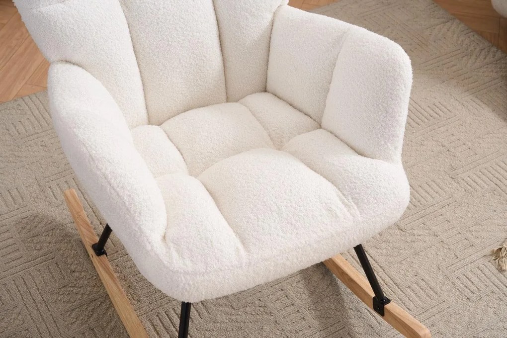 Hintaszék, relaxációs szék, szoptatós fotel plüss szövet kárpitozással, fehér színű