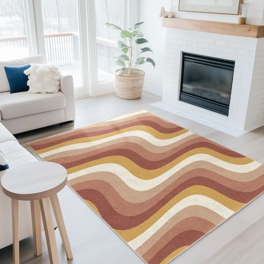 Okkersárga-törtrózsaszín mosható szőnyeg 80x150 cm Creamy Strawberry Swirl – Mila Home