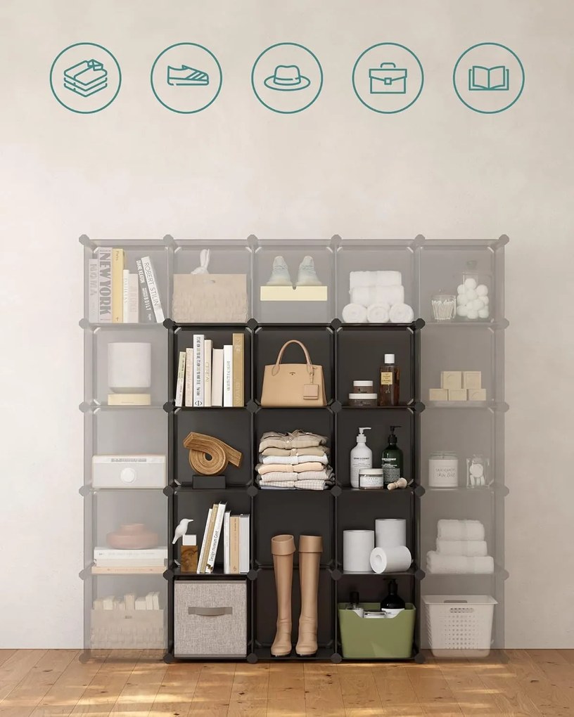 SONGMICS 16 kockás DIY polcrendszer és cipőtároló, szürke