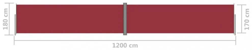piros behúzható oldalsó napellenző 180 x 1200 cm