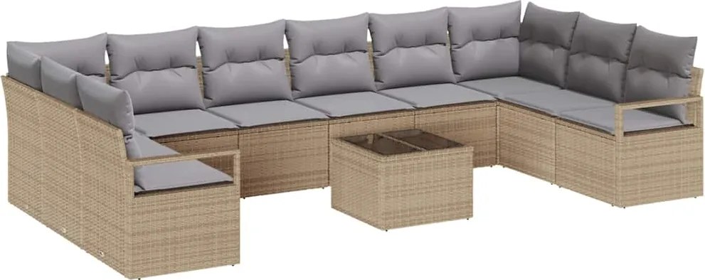 vidaXL Kanapé Szett párnával 11 pcs Bézs polirattan