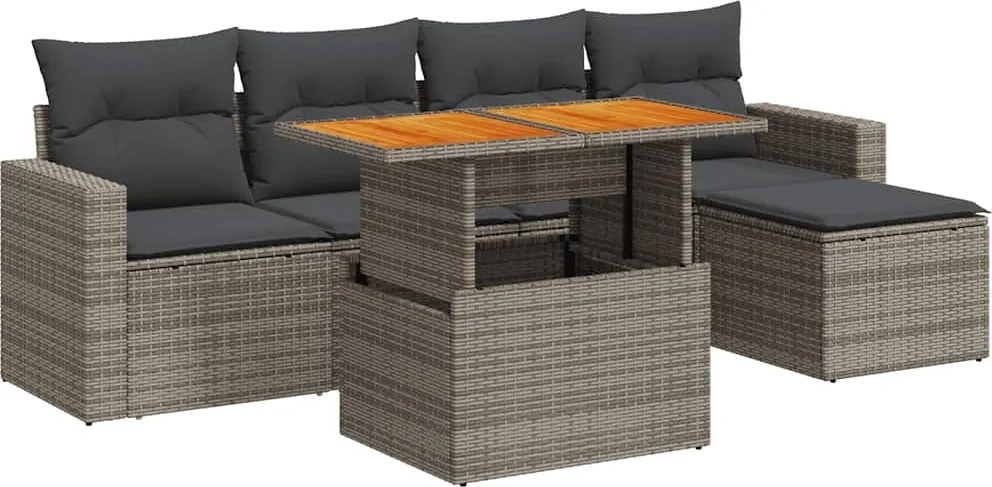 vidaXL 6 részes szürke polyrattan kerti ülőgarnitúra párnákkal