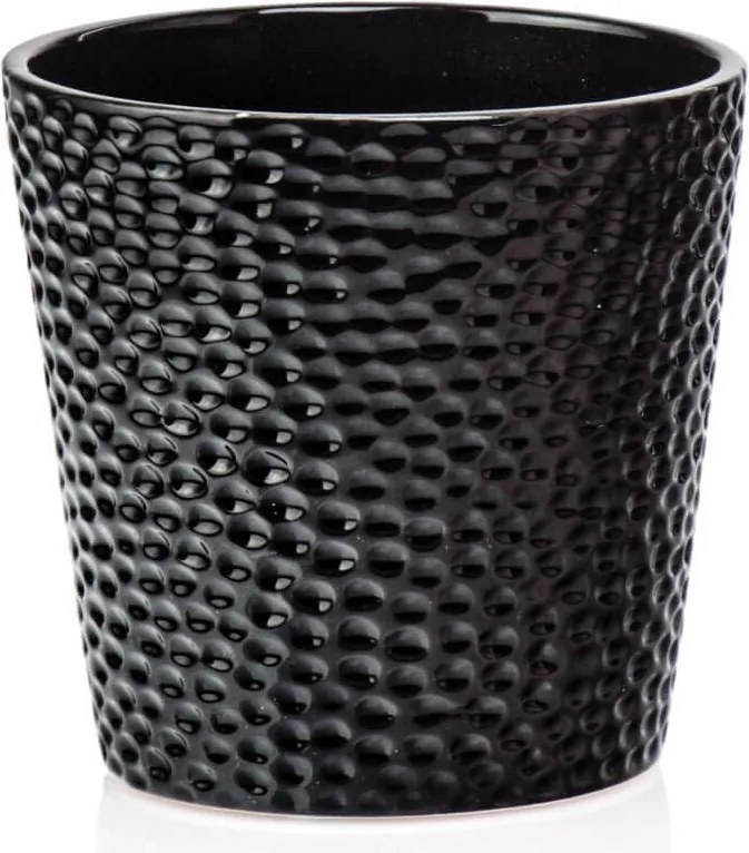 Kerámia Fedél Virágcserép 14 x 13 cm Fekete Mázas