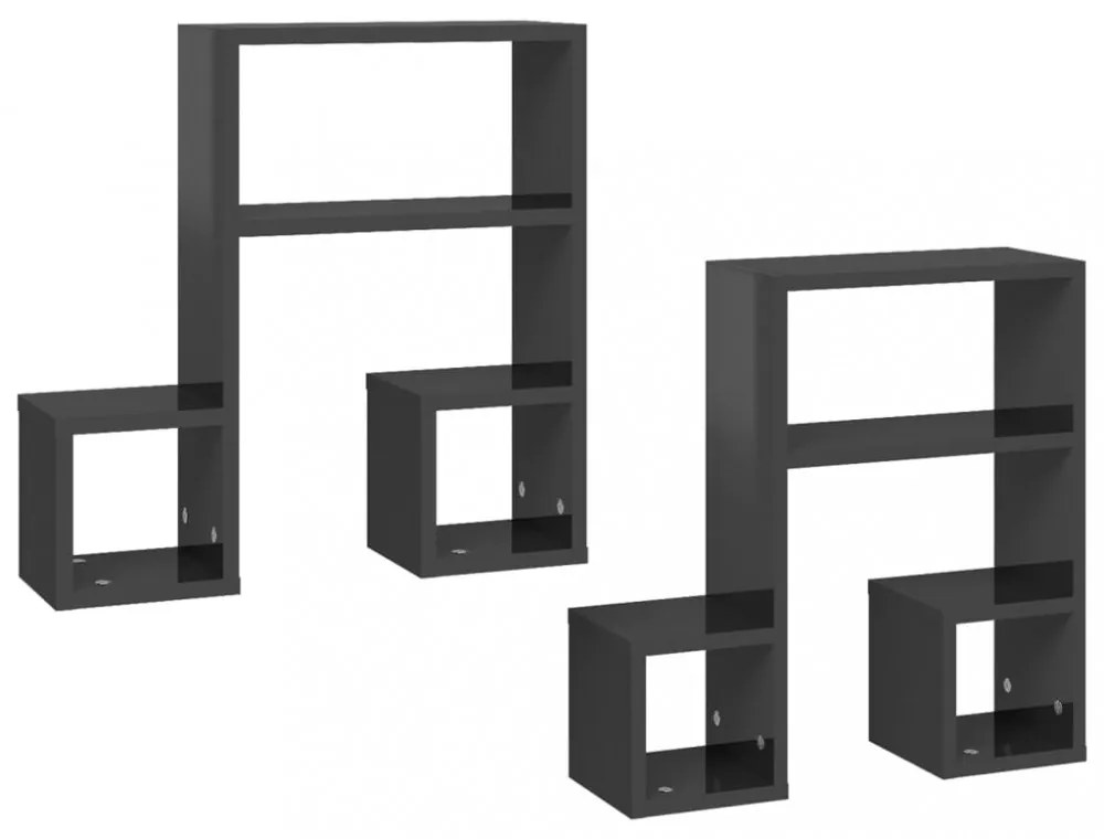 2 db magasfényű szürke szerelt fa fali polc 50 x 15 x 50 cm