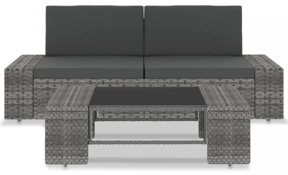 3 részes szürke polyrattan kerti ülőgarnitúra