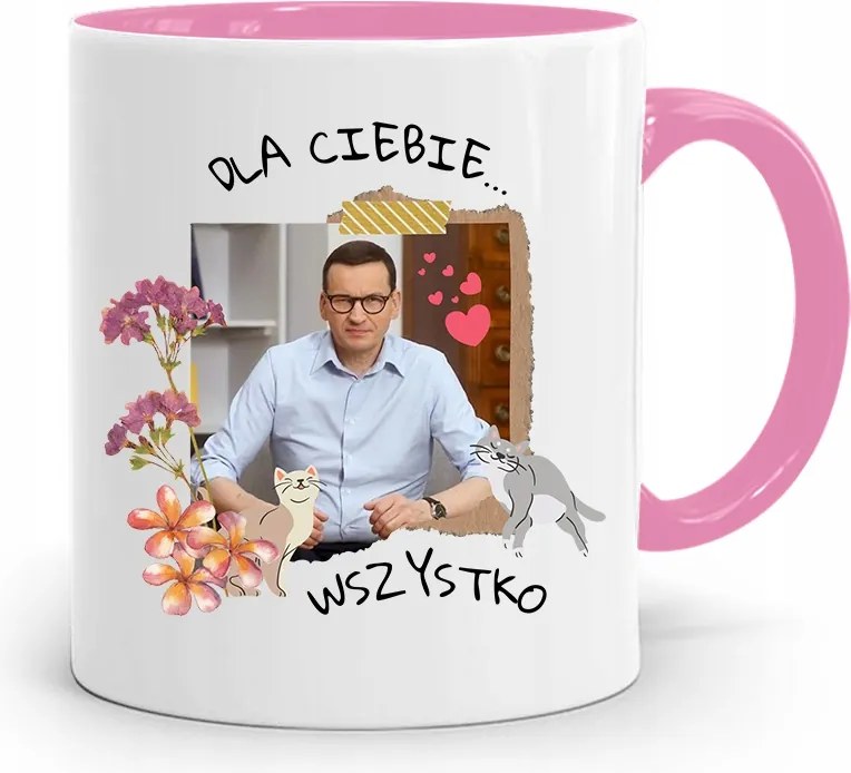 Rózsaszín Politikai Bögre Mateusz Morawiecki Miniszterelnök fényképes nyomtatással