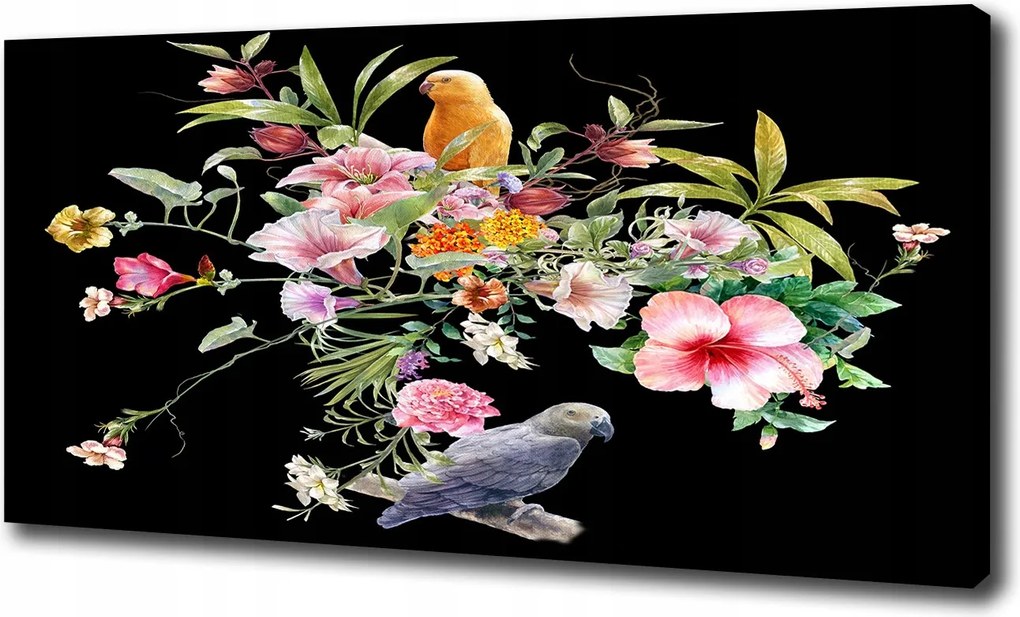 Vászonkép Virágok és madarak 100x70 cm
