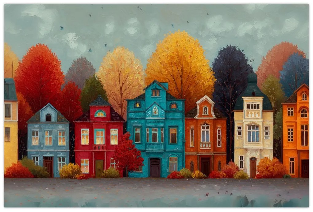 Kép - Festett őszi város (90x60 cm)