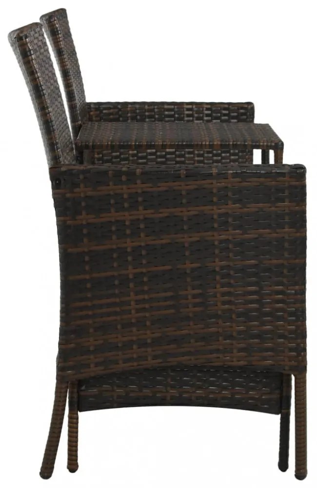 barna 2-személyes polyrattan kerti fotel asztallal/zsámolyokkal