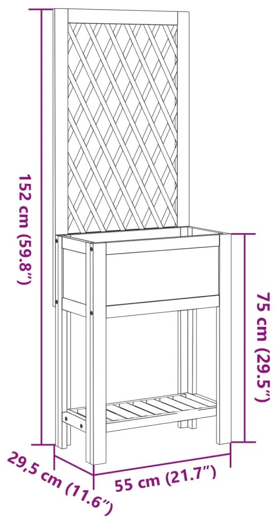 tömör akácfa rácsos ültetőláda polccal 55 x 29,5 x 152 cm