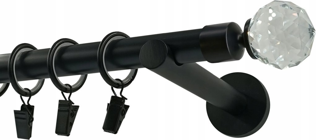 Függönykarnis szimpla Fém 19mm Fekete Matt Gömb Crystal 320cm