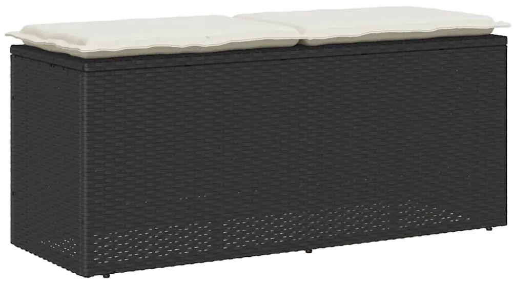 Fekete polyrattan kerti pad párnával 110x40x44 cm