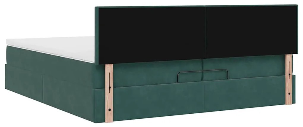 Ottomán ágykeret matraccal sötétzöld 200x200 cm bársony