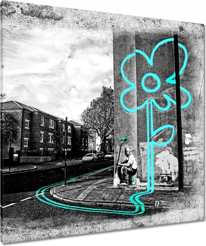 Vászonkép 80x80 Banksy Türkiz virág