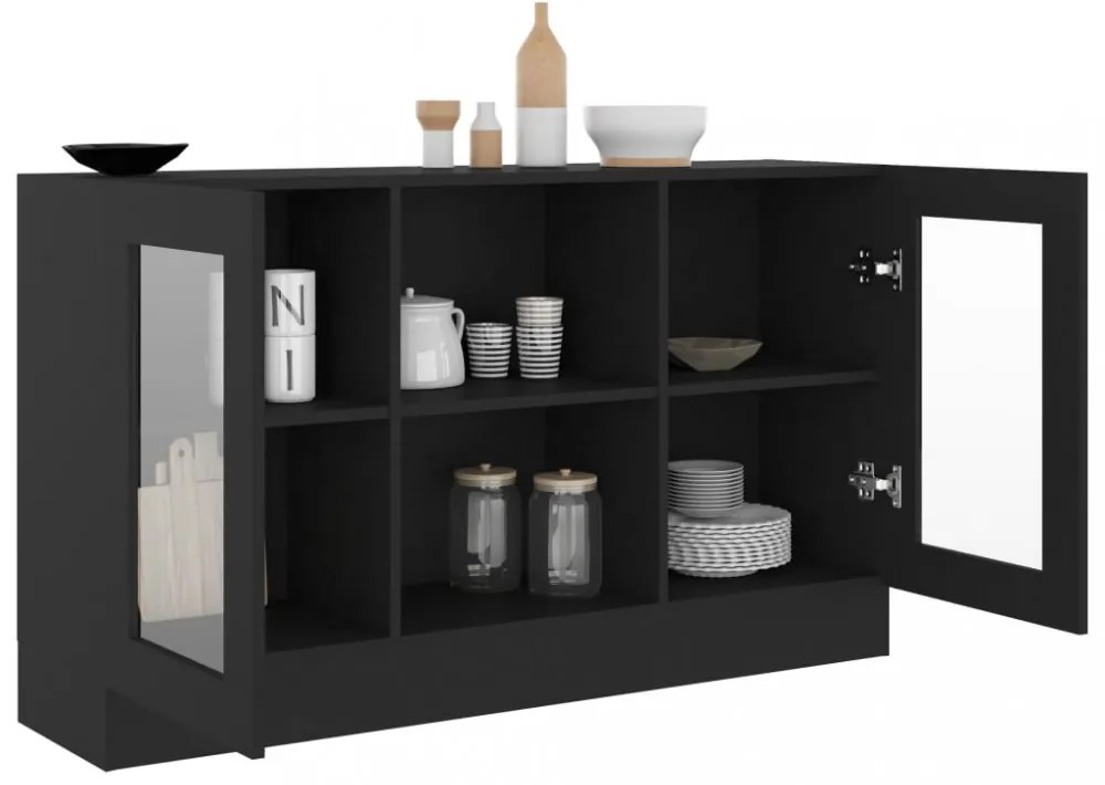 fekete szerelt fa vitrinszekrény 120 x 30,5 x 70 cm