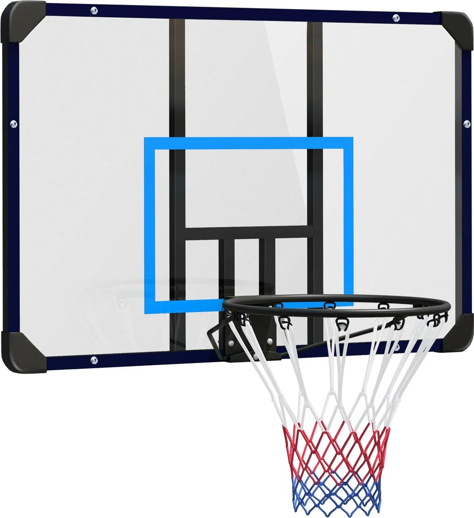 SPORTNOW Kosárlabda Gyűrű Támlával, Kültéri Kosárlabdához Ø45 cm Acél Káva és Háló, Fali Rögzítés, Kosárlabda Fiataloknak és Felnőtteknek, Kék | Aosom