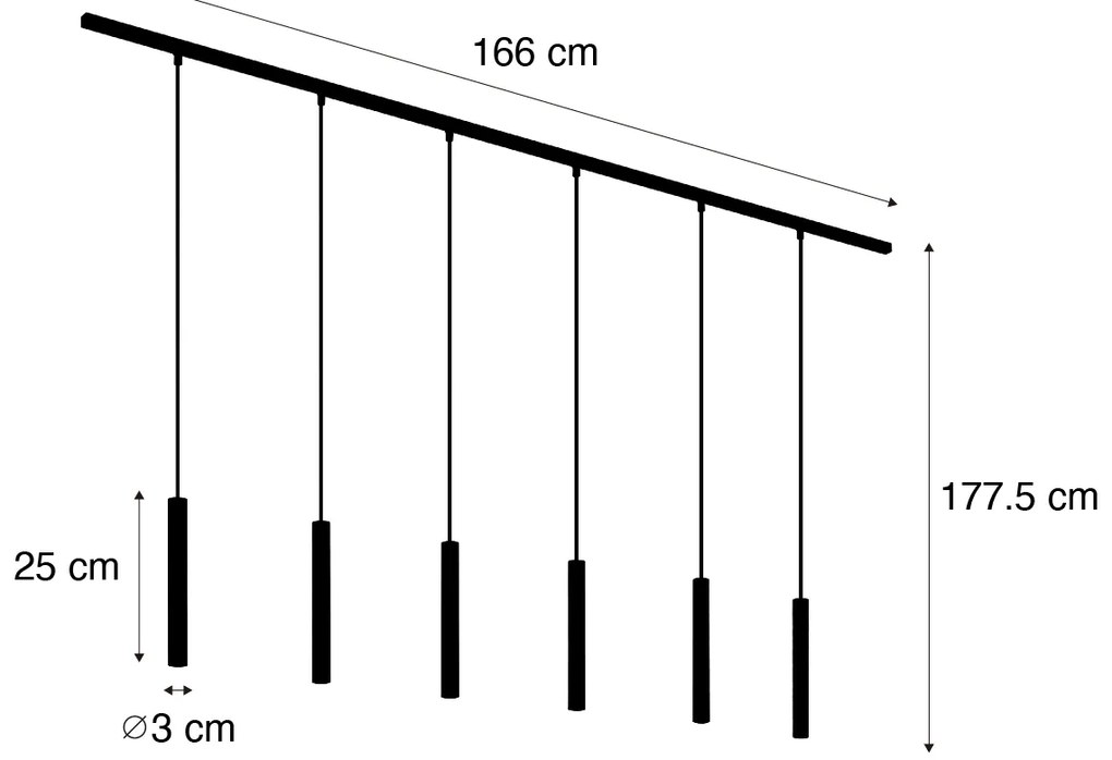 Modern sínrendszer 6 függőlámpával fekete 1 fázisú - Slimline Keno