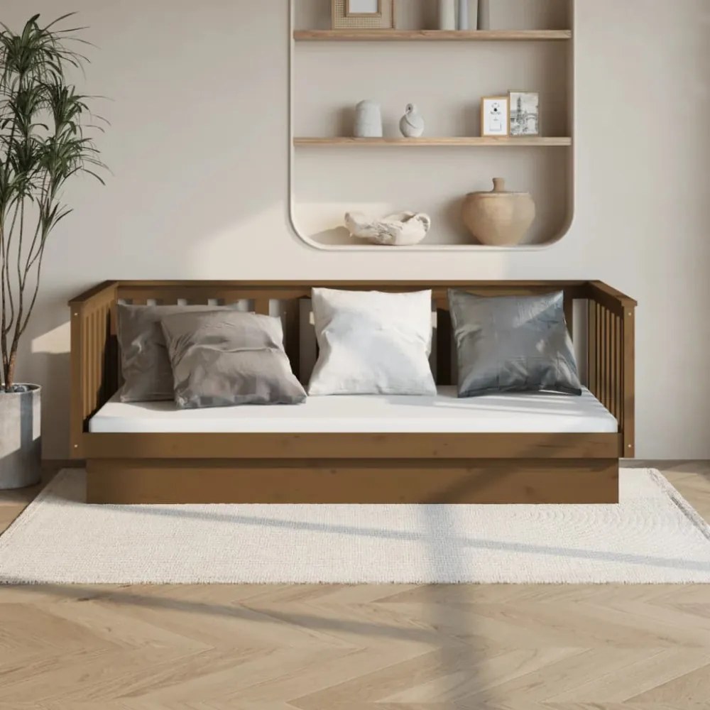 mézbarna tömör fenyőfa kanapéágy 100 x 200 cm