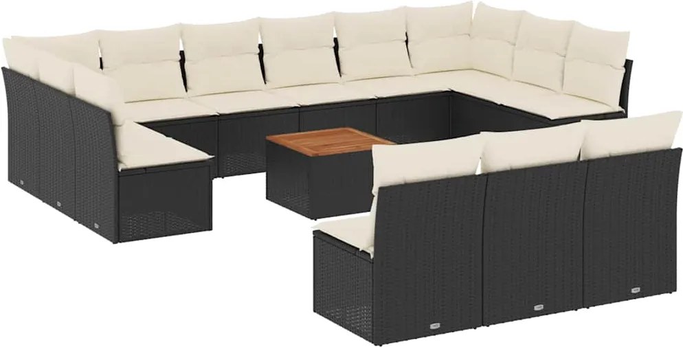 vidaXL 14 részes fekete polyrattan kerti ülőgarnitúra párnákkal