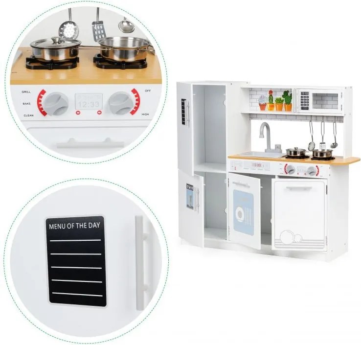 Fából készült gyermekkonyha led világítással + tartozékok