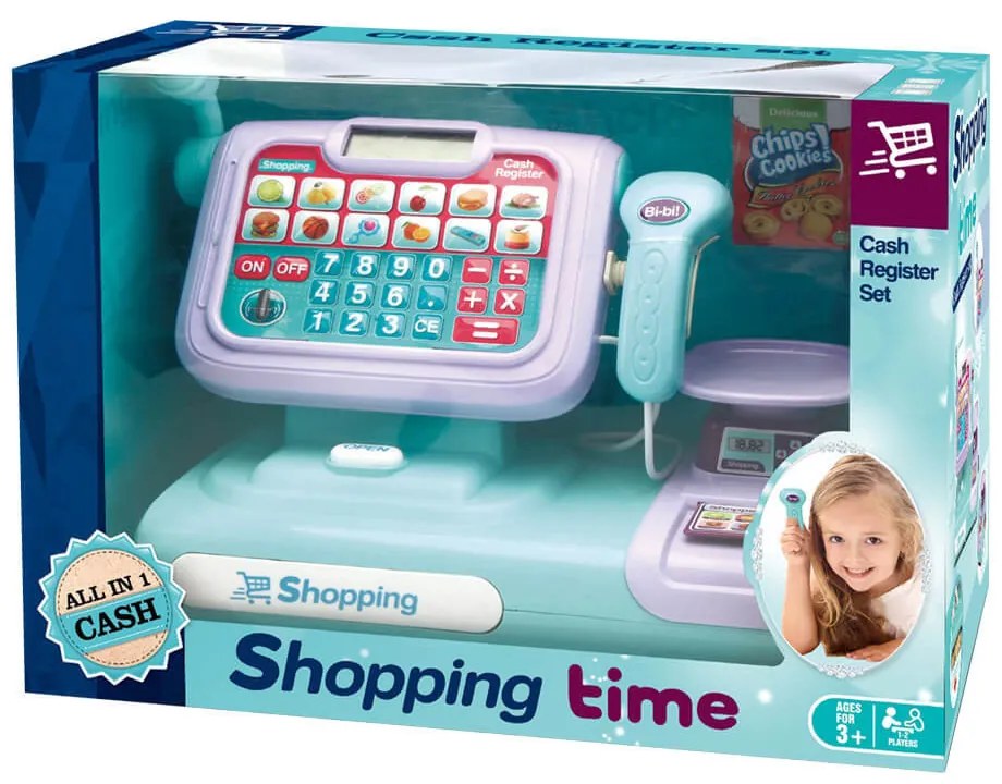 Játék pénztárgép, kék-lila