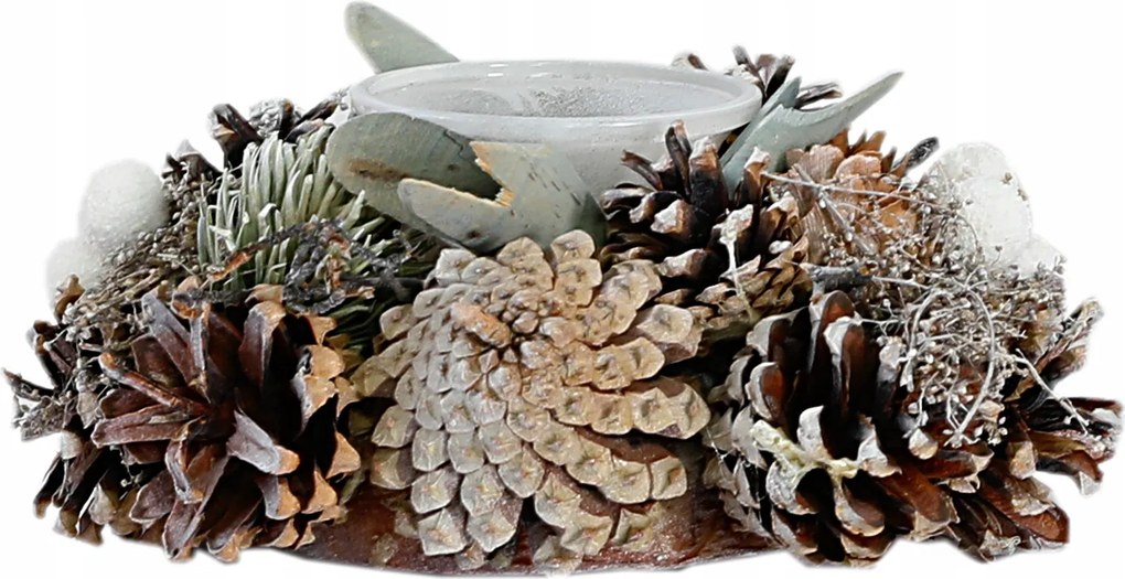 Gyertyatartó tobozokkal karácsonyra, asztaldísz átm.17cm, magasság 7cm