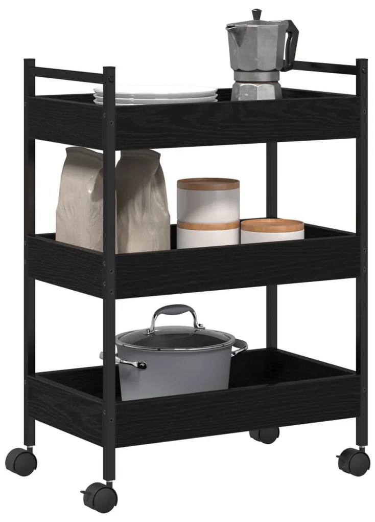 Konyhai Trolley Fekete Tölgy 50x30x70 cm Lemezelt Fa