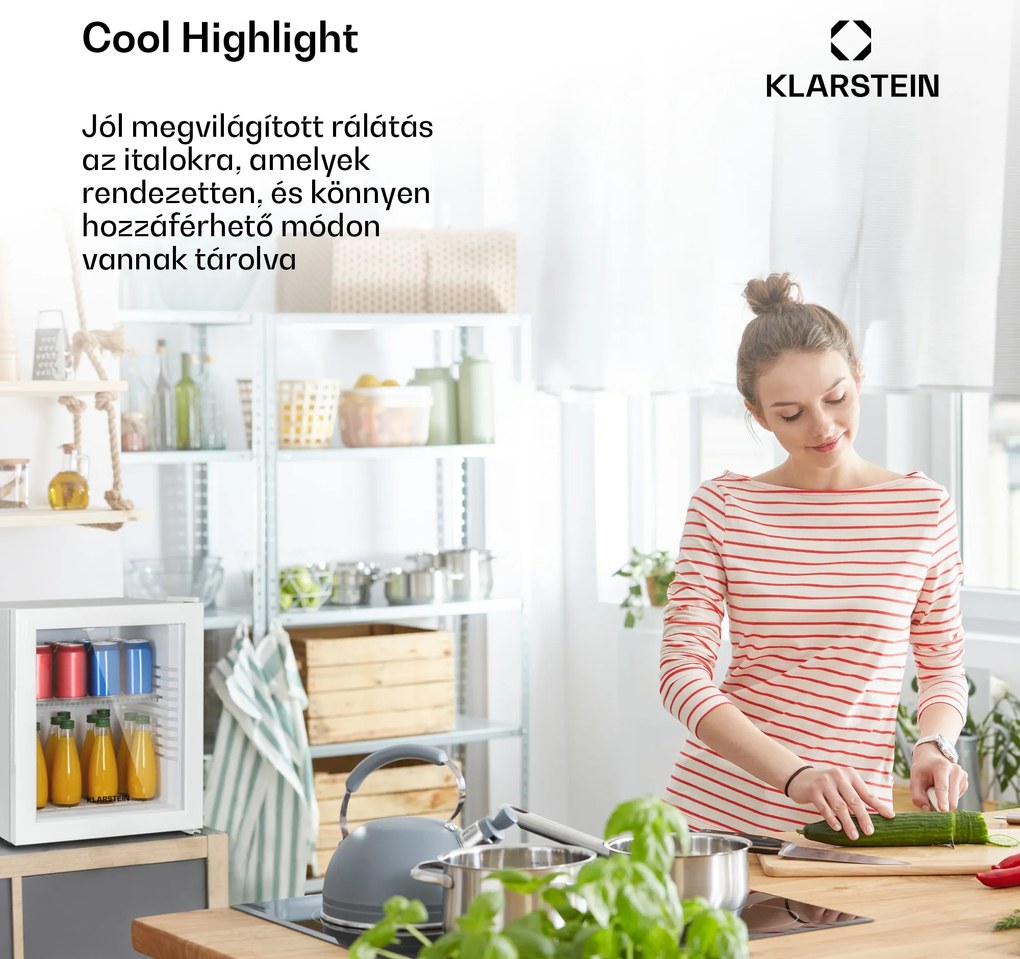 Klarstein Brooklyn 32, mini hűtőszekrény, üvegajtó, LED világítás, polcok