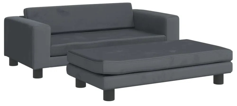 sötétszürke gyerek bársonykanapé lábzsámollyal 100x50x30 cm