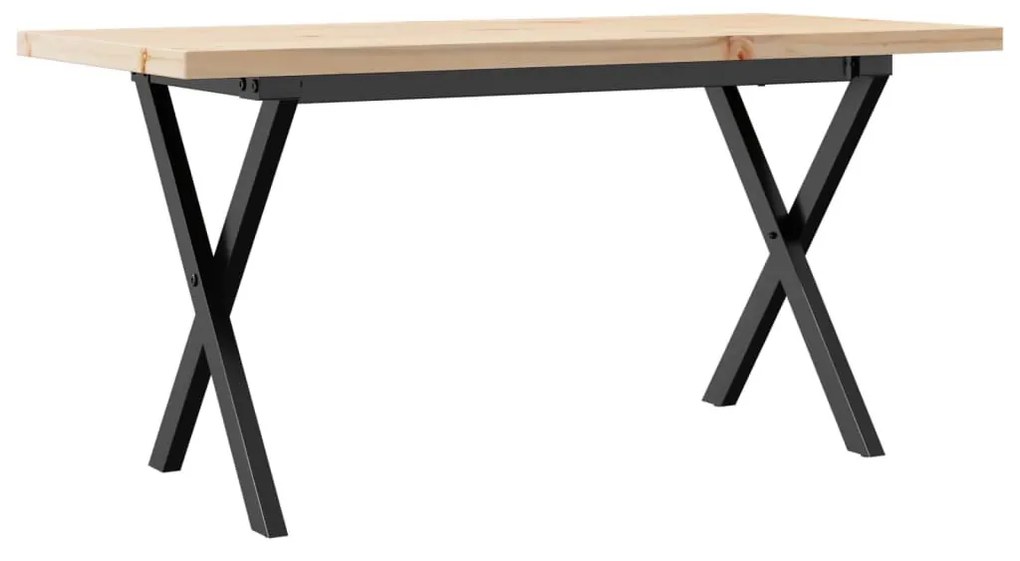 tömör fenyőfa és öntöttvas X-vázú dohányzóasztal 100x50x45,5 cm