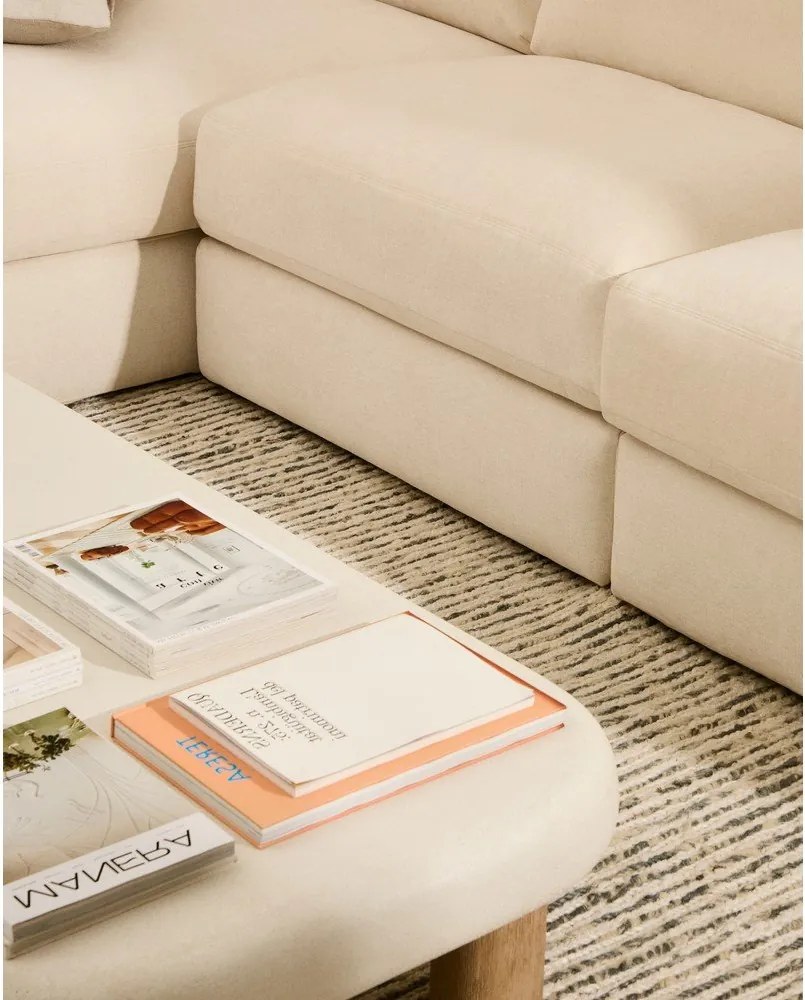 Bézs zsenília sarokkanapé (bal oldali-heverő résszel) Alea – Kave Home