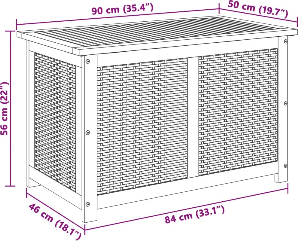 vidaXL Kerti Tároló Doboz 185 L Tömör Akácfa 90 x 50 x 56 cm Fekete