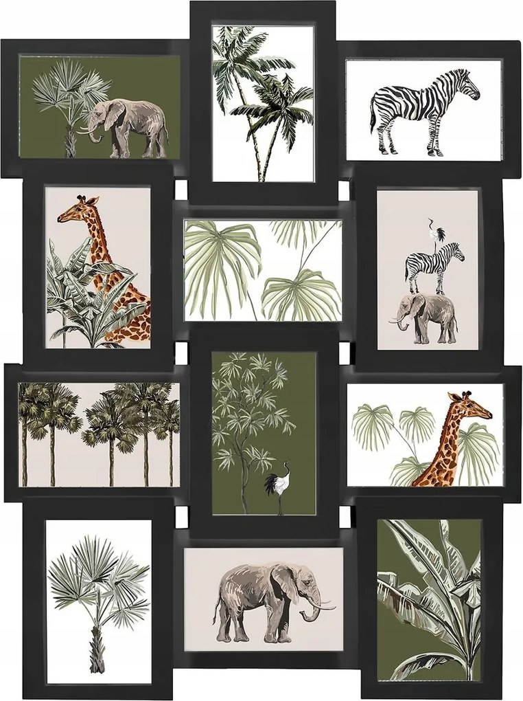 Multikeret Szett 12 Db Képkeret 10X15 CM Kollázs Fotó Szett Fekete Nagy