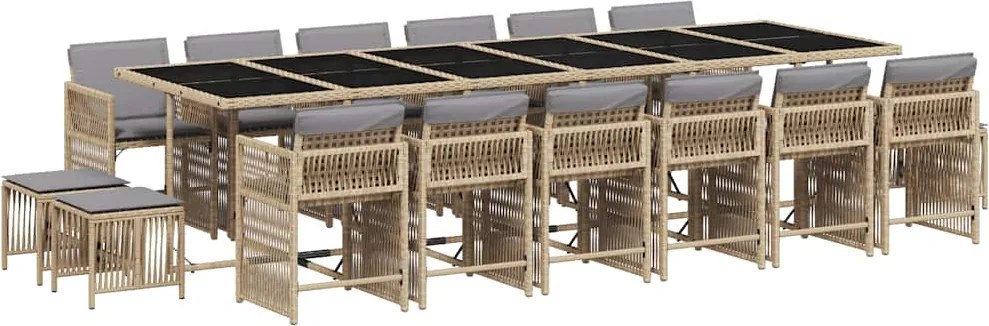 vidaXL 17részes vegyes bézs polyrattan kerti étkezőgarnitúra párnákkal
