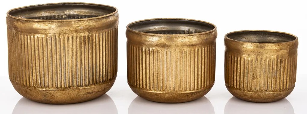 Kaspó szett 3 db-os arany fém 19x24x24 16x19.5x19.5 13.5x15.5x15.5cm