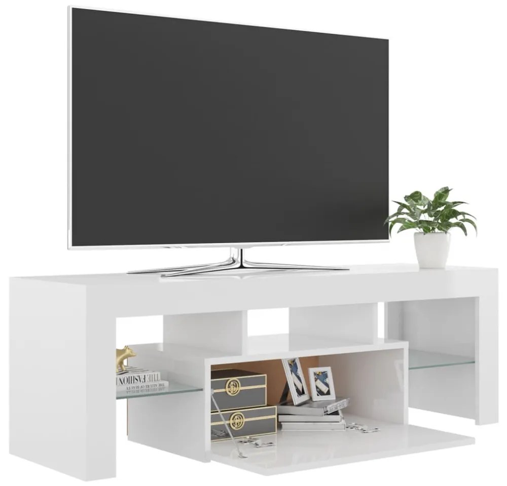 magasfényű fehér TV-szekrény LED-lámpákkal 120 x 35 x 40 cm