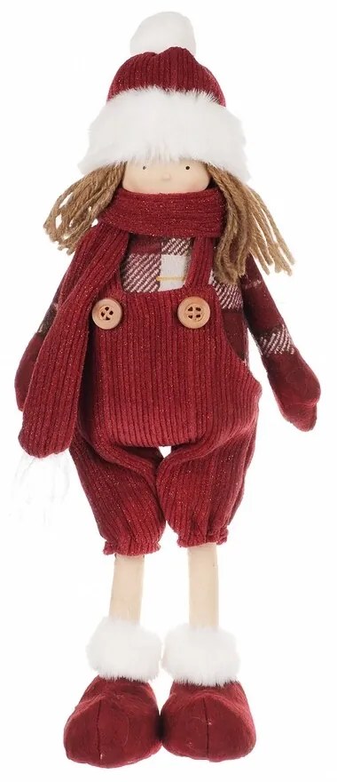 Kislány kantáros nadrágban karácsonyi dekoráció magasság 35 cm, piros