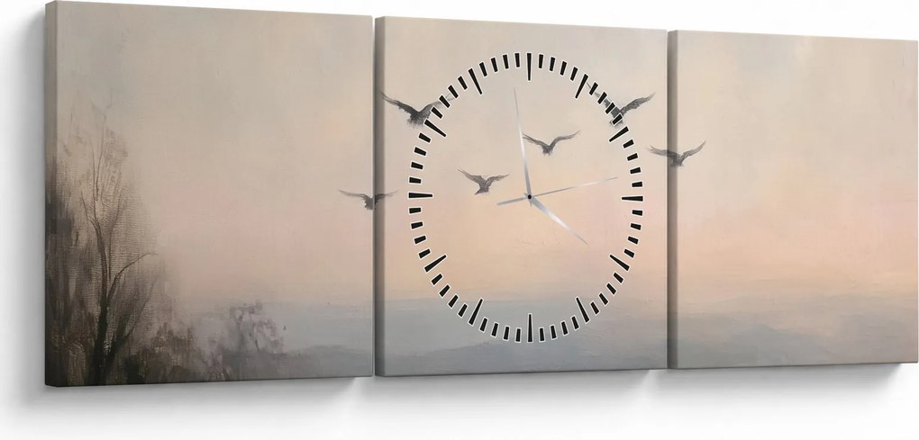 Kép - Madárcsapat (órával) (90x30 cm)