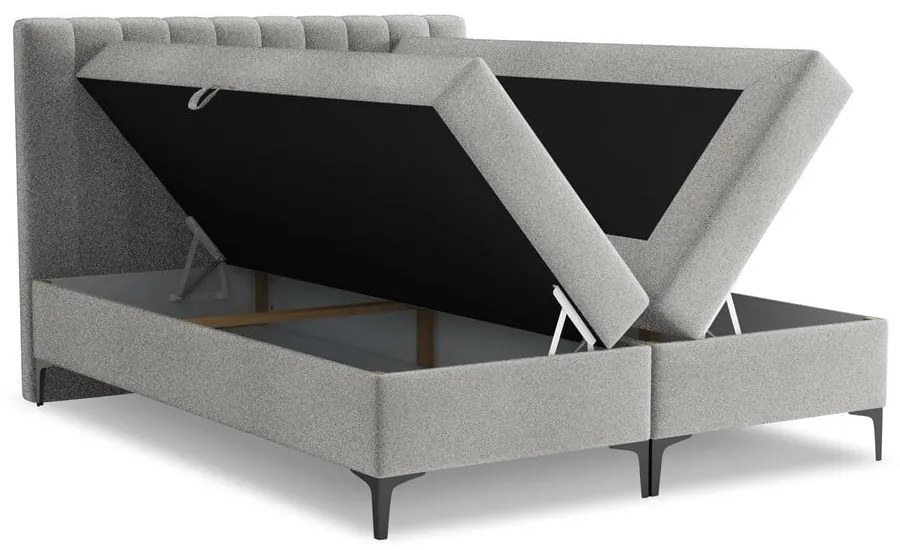 Világosszürke ágyneműtartós boxspring ágy 160x200 cm Puhala – Makamii