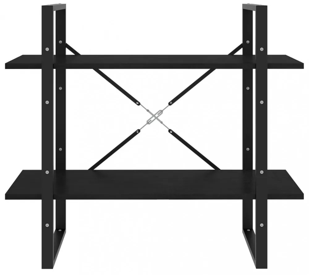kétszintes fekete tömör fenyőfa könyvszekrény 80 x 30 x 70 cm